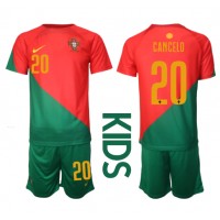 Camiseta Portugal Joao Cancelo #20 Primera Equipación Replica Mundial 2022 para niños mangas cortas (+ Pantalones cortos)